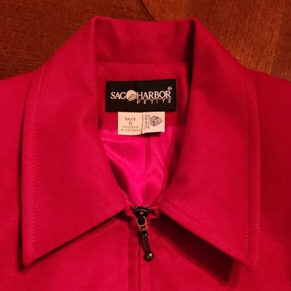 Sag Harbor 100% Wool Vintage Zip Up Lightweight Jacket, 6 Petite, Red - Picture 3 of 8